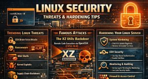 Linux Security in 2026: Threat Landscape, Trending Attacks, and How to Harden Your Servers Linux security threats infographic showing trending cyber attacks and server hardening techniques
