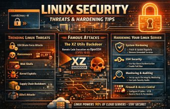 Linux Security in 2026: Threat Landscape, Trending Attacks, and How to Harden Your Servers Linux security threats infographic showing trending cyber attacks and server hardening techniques